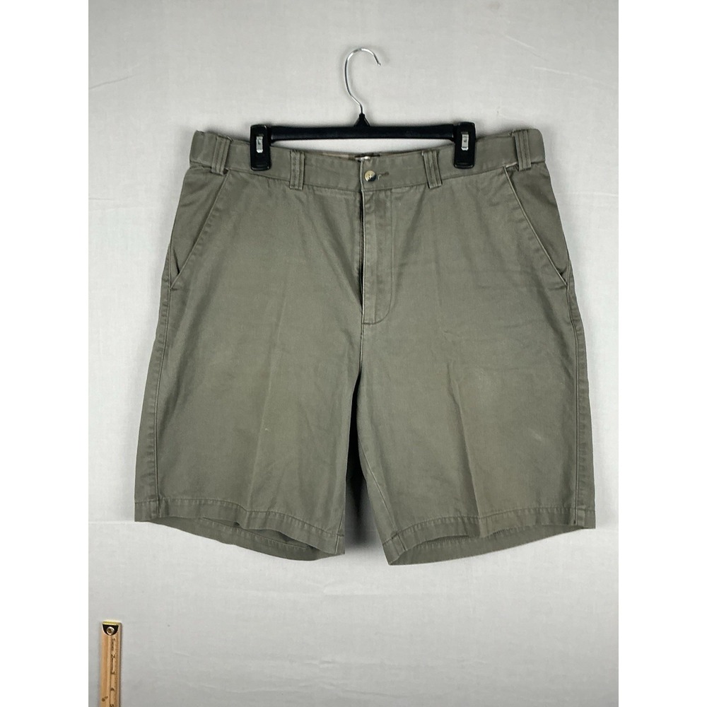 Geoffrey Beene Mens Shorts Khaki Green Casual Cotton Flat Front Classic 38W